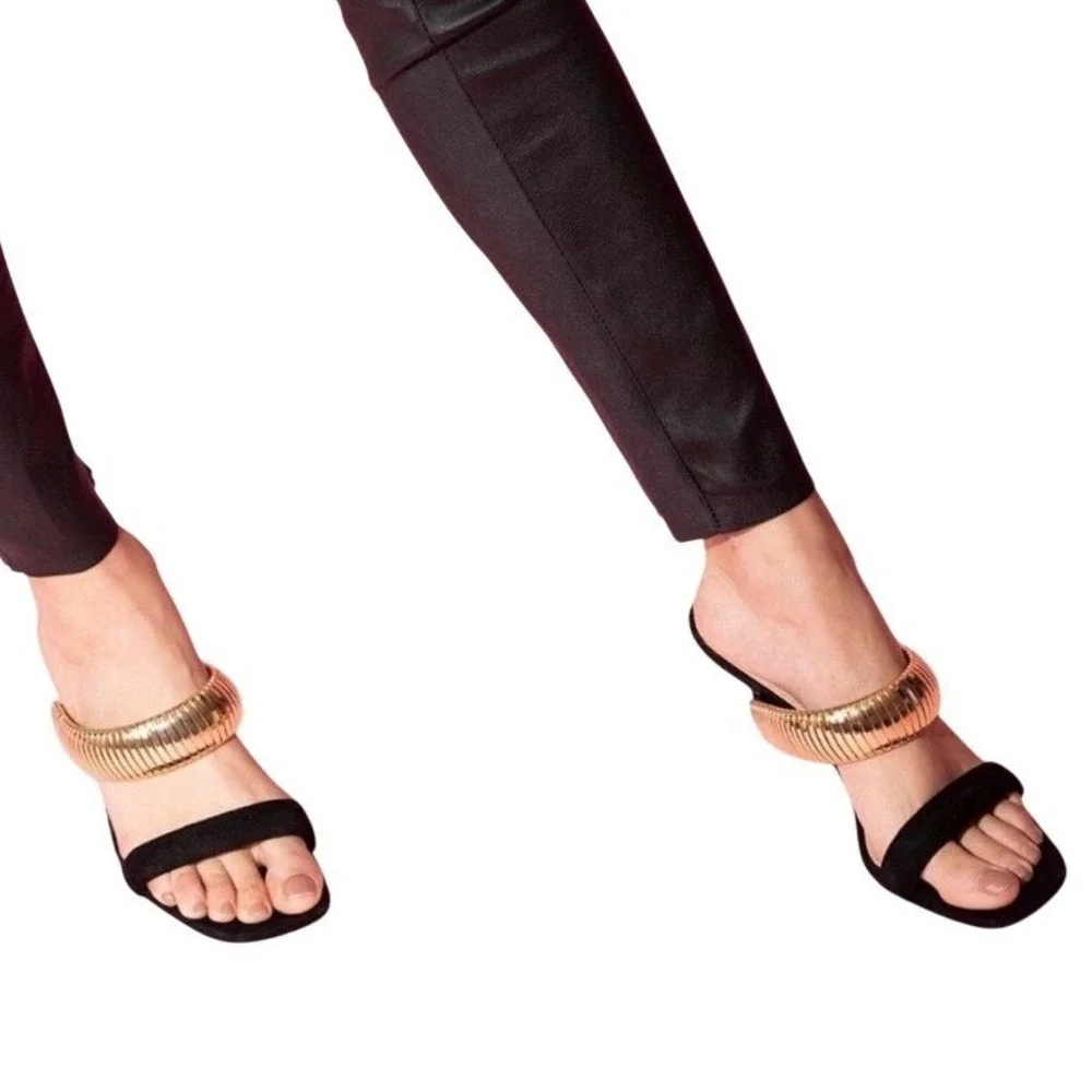 VERONICA BEARD Meena Heeled Sandals Size 9 Black Leather Gold Luxury Designer‎